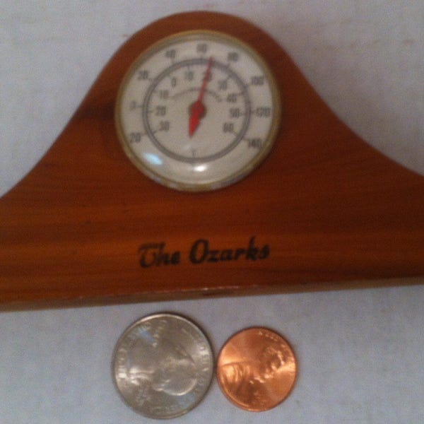 Vintage Wooden Barometer, The Ozarks, Wood, Weather Forecaster, 5 x 2 1/2 inches, Desk Decor, Home Decoration, Shelf Display