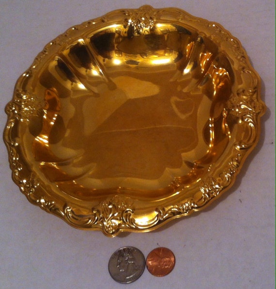 Vintage 24 KT Gold Electroplated Dish, Made in USA, International