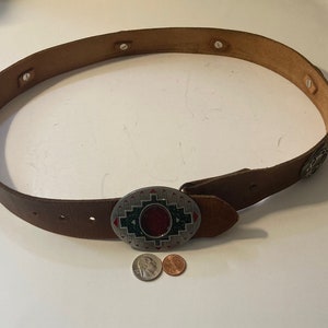 Vintage 1995 Belt Buckle with Nice Leather Heavy Duty Belt, Longhorn, Bull, Size 37 to 41, Country and Western, Western Attire, Hand Tooled