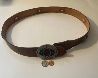 Vintage 1995 Belt Buckle With Nice Leather Heavy Duty Belt  display picture 3