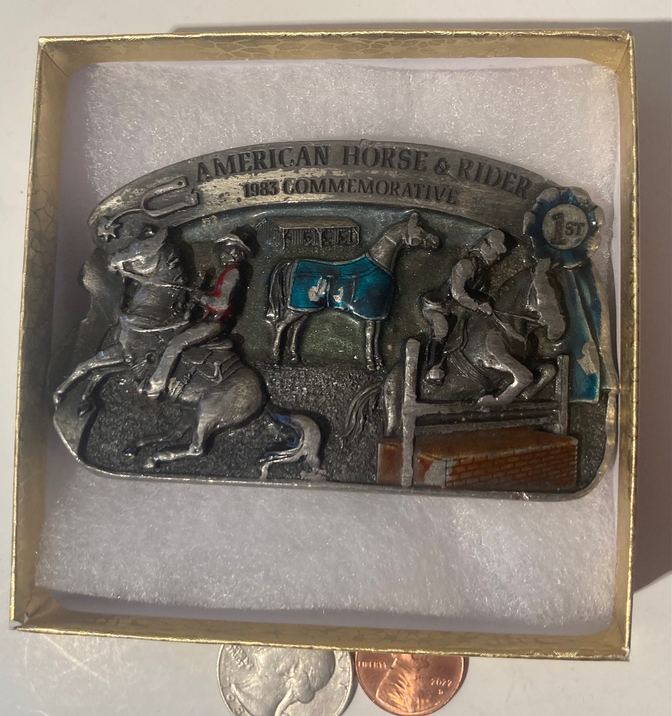 Vintage 1983 commemorative belt buckle American horse and rider Vintage American Horse & Rider Commemorative Belt Buckle  main image 3