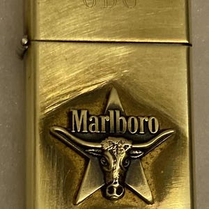 Vintage Metal Zippo Lighter, Brass, Marlboro, GBC, Texas Longhorn, Nice, Zippo, Made in USA