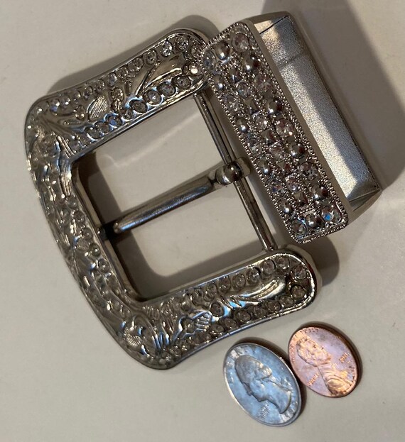 Vintage Metal Belt Buckle, Sparkly Stones Flower, 2 Piece  display picture 3