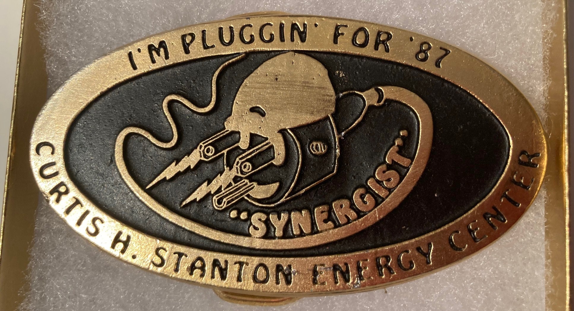 Vintage Metal Belt Buckle, Brass, Synergist, Curtis H  display picture 2