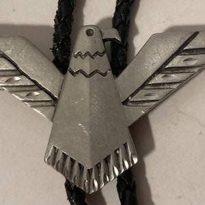 Vintage Metal Bolo Tie, Silver Eagle, Native Design, Nice Western Design, 2 1/2&quot; x 1 1/4&quot;, Quality, Heavy Duty, Made in USA, Country