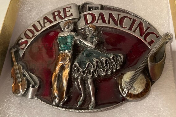 Vintage 1985 Metal Belt Buckle, Square Dancing, B… - image 2