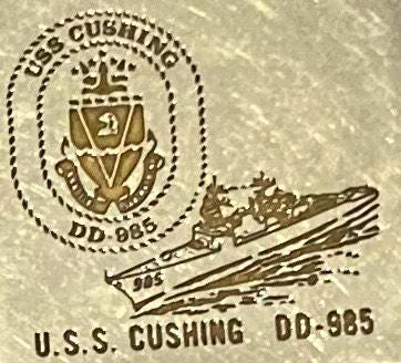 Vintage Metal Zippo, U.S.S. Cushing DD-985, Destroyer Ship, Navy