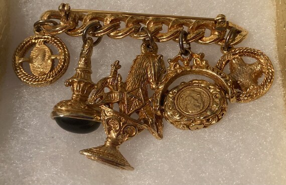 Vintage Brass Charm Brooch, Pin, Maxine Denker, P… - image 2