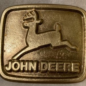 Vintage Metal Belt Buckle, Brass, John Deere, Farming, Tractor, AG, Farmer, Nice Western Design, 3&quot; x 2 1/2&quot;, Heavy Duty, Quality