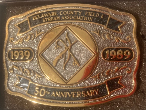 Vintage 1989 Metal Belt Buckle, Delaware County F… - image 3