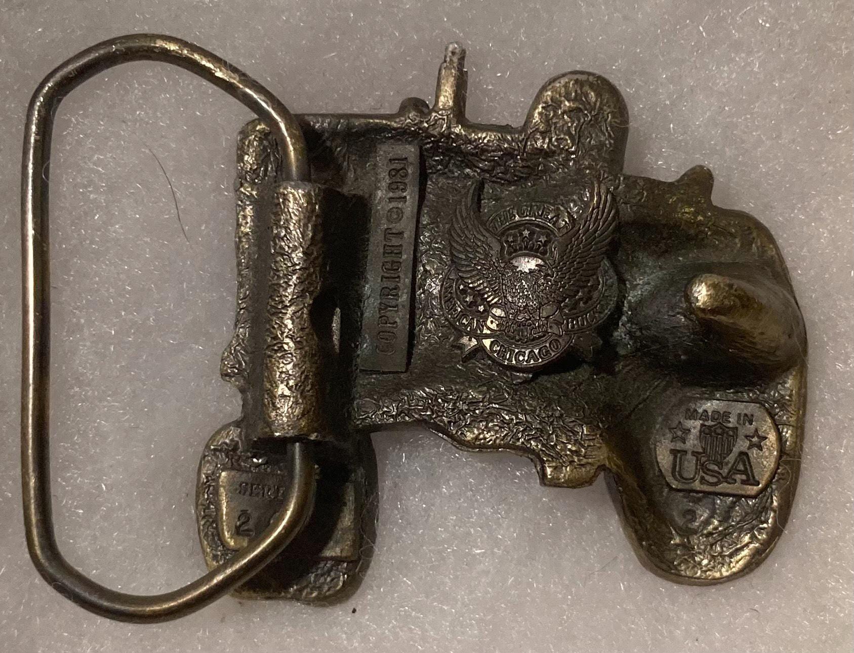 Vintage 1981 Metal Belt Buckle, Brass, Tractor, Farming 