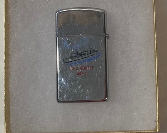 Vintage Metal Zippo, U.S.S. Seattle AOE-3, Fast Combat Support Ship, Navy