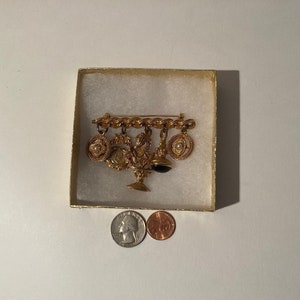 Vintage Brass Charm Brooch, Pin, Maxine Denker, Pearls, Horse, Spinning, Lady, Trophy, Glass Stone, Quality, Fashion, Unique, Made in USA image 4