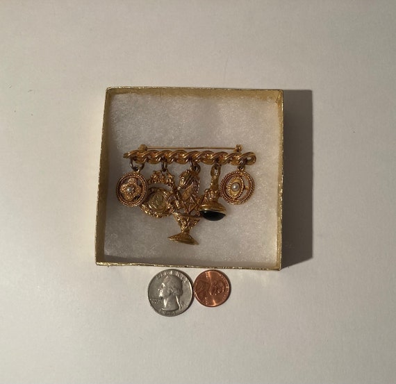 Vintage Brass Charm Brooch, Pin, Maxine Denker, P… - image 4