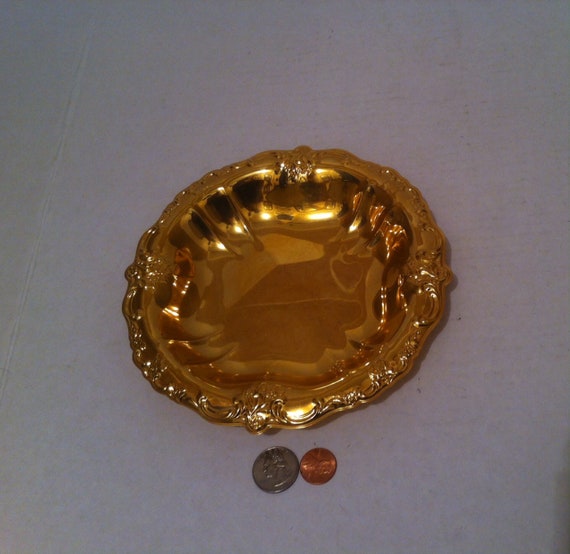 Vintage 24 KT Gold Electroplated Dish, Made in USA, International