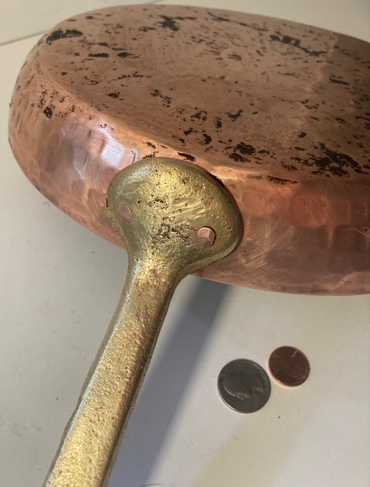 Vintage Metal Copper and Brass Frying Pan, Cooking Pan, Kitchen