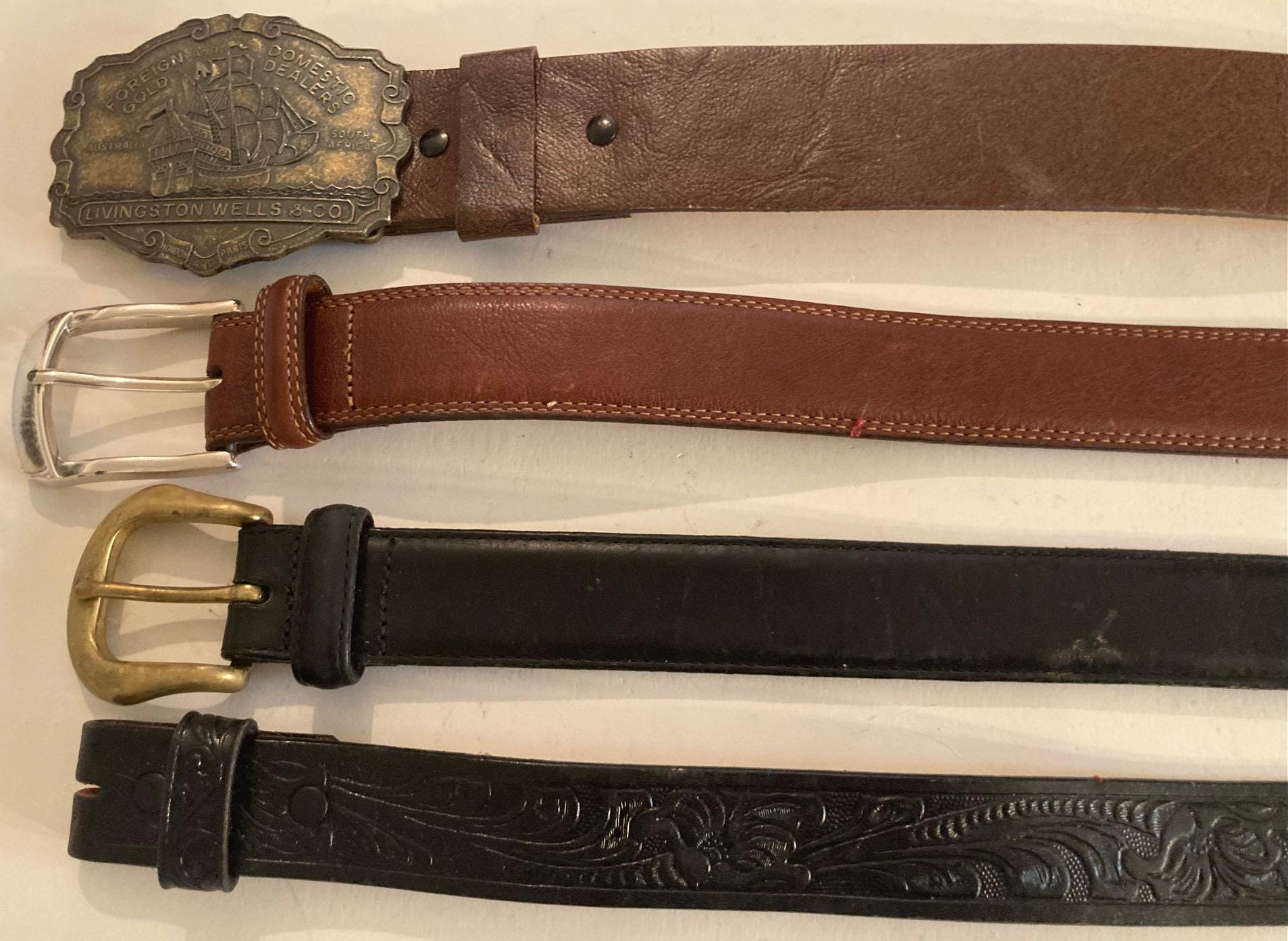 Vintage Lot of 4 Assorted Leather Belts With Buckles, Unique  display picture 1