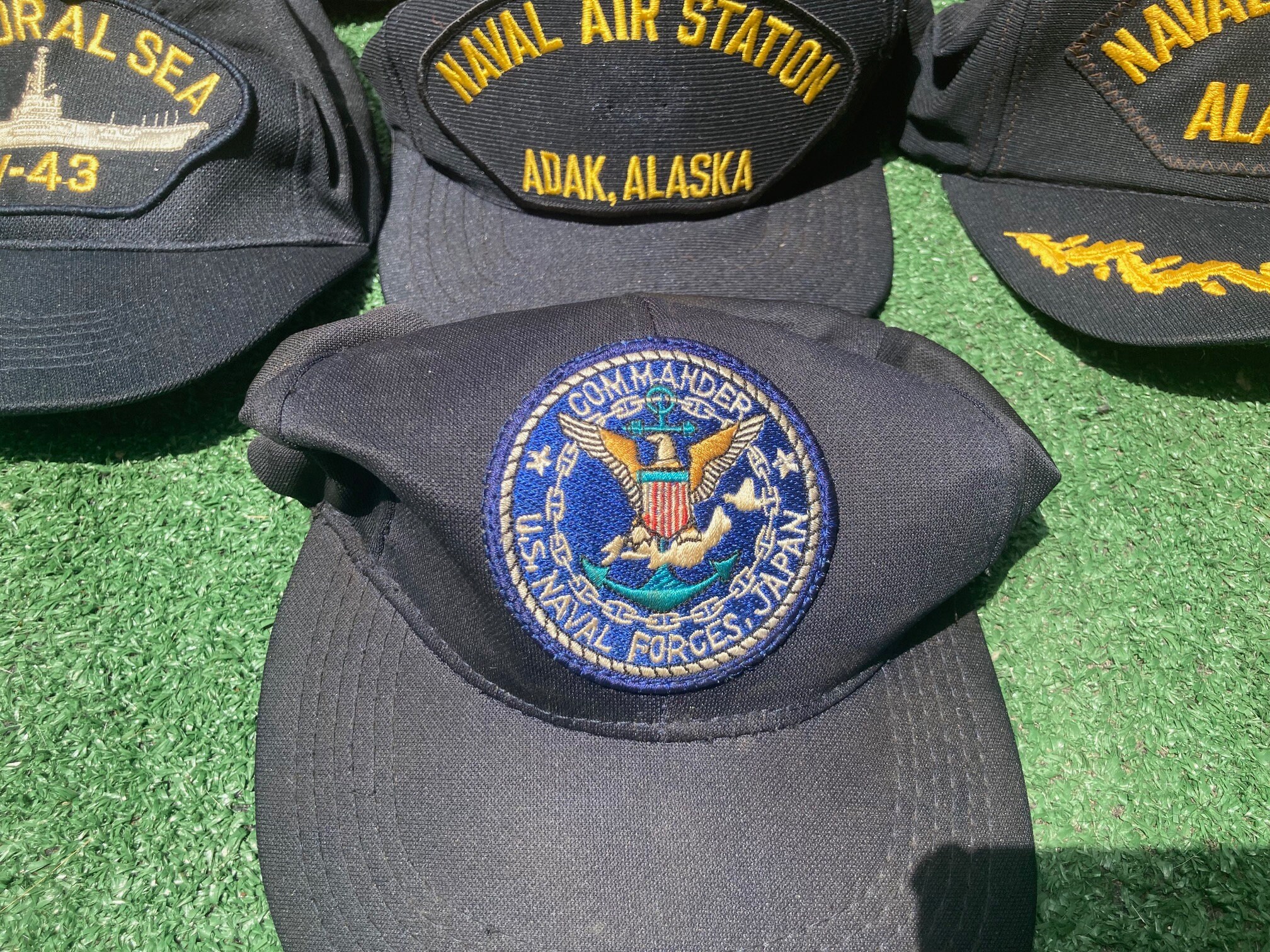 Vintage Lot of 7 Navy Command Ball Caps, Hats, USS Hunley AS