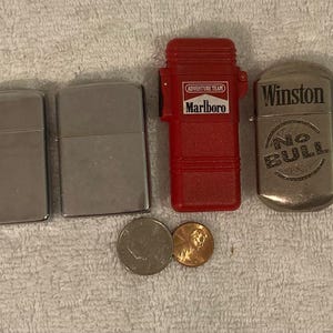 Lot of 4 Vintage Metal Zippos, Marlboro, Winston, Lighters, Zippo, Made in USA, Cigarettes, Tobacconist, More