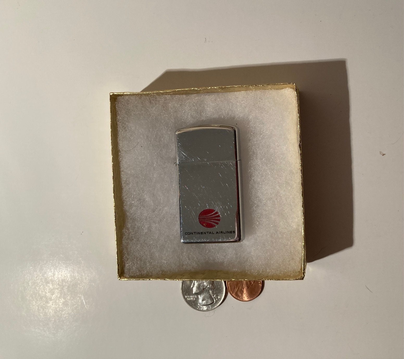 Vintage Metal Zippo, Slim, Continental Airlines, Airplane, Airport