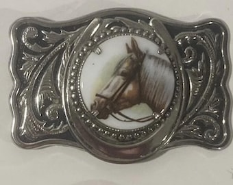 Boucle De Ceinture Vintage Siskiyou 1991 - Motif Cowboy à Cheval, étain, Style Western