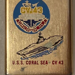 Vintage Metal Zippo, U.S.S. Coral Sea, CV-43, Aircraft Carrier