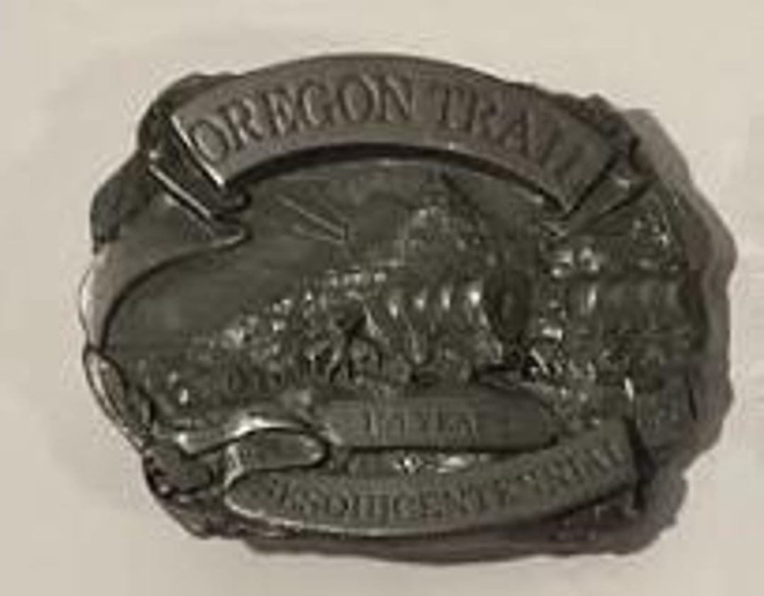 Vintage Oregon Trail belt buckle & belt Belt Buckle Covered Wagon Western Pioneer | Old West Cowboy  main image 3