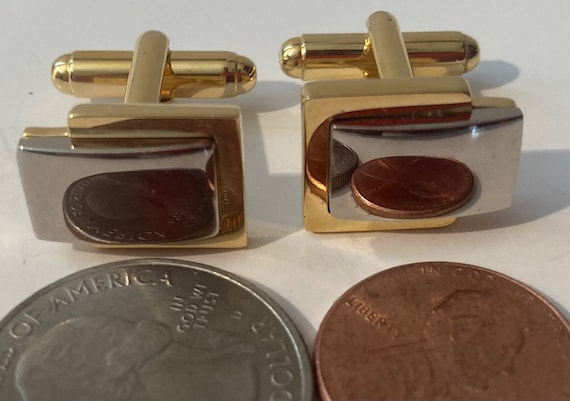 Vintage Metal Silver and Brass Cuff Links Set, Qu… - image 1