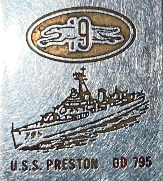 Vintage Metal Zippo Ships Lighter, U.S.S. Preston DD-795