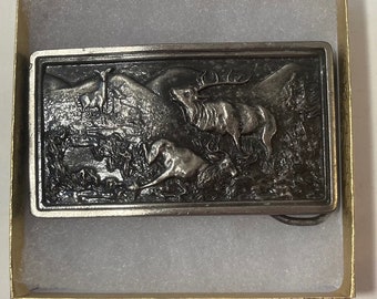 Vintage 1977 Metal Belt Buckle, Buck, Deer, Whitetail, Wildlife, Nature, Nice Design, 3 1/2" x 2", Heavy Duty, Quality, Thick Metal