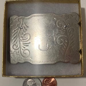 Vintage Metal Belt Buckle, Nickel Silver, Nice Design, 3 1/2&quot; x 2 1/2&quot;, Heavy Duty, Made in USA, Quality, Thick Metal, For Belts