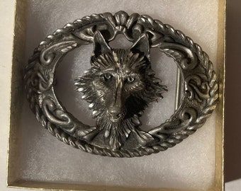 Vintage Metal Belt Buckle, Wolf, Native Design, Wildlife, Nice Design, 3 1/2&quot; x 2 1/2&quot;, Heavy Duty, Quality, Thick Metal, Made in USA