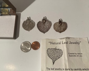 3 Vintage 1985 Natural Leaf Jewelry Pendants, Hand Made, Real Leafs, Each Specimen is Uniquely Individual, No Two Are Exactly Alike, Quality