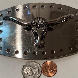 Vintage Metal Belt Buckle, Longhorn, Bull, Cow, Steer, Rodeo, Nice Western Design,  4 1/4&quot; x 2 3/4&quot;, Heavy Duty, Made in USA, Quality