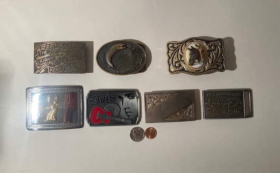 Vintage Lot of 7 Nice Style Belt Buckles Elvis Fishing Cowboy