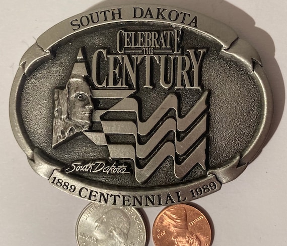 Vintage 1989 Metal Belt Buckle, South Dakota, Cen… - image 1