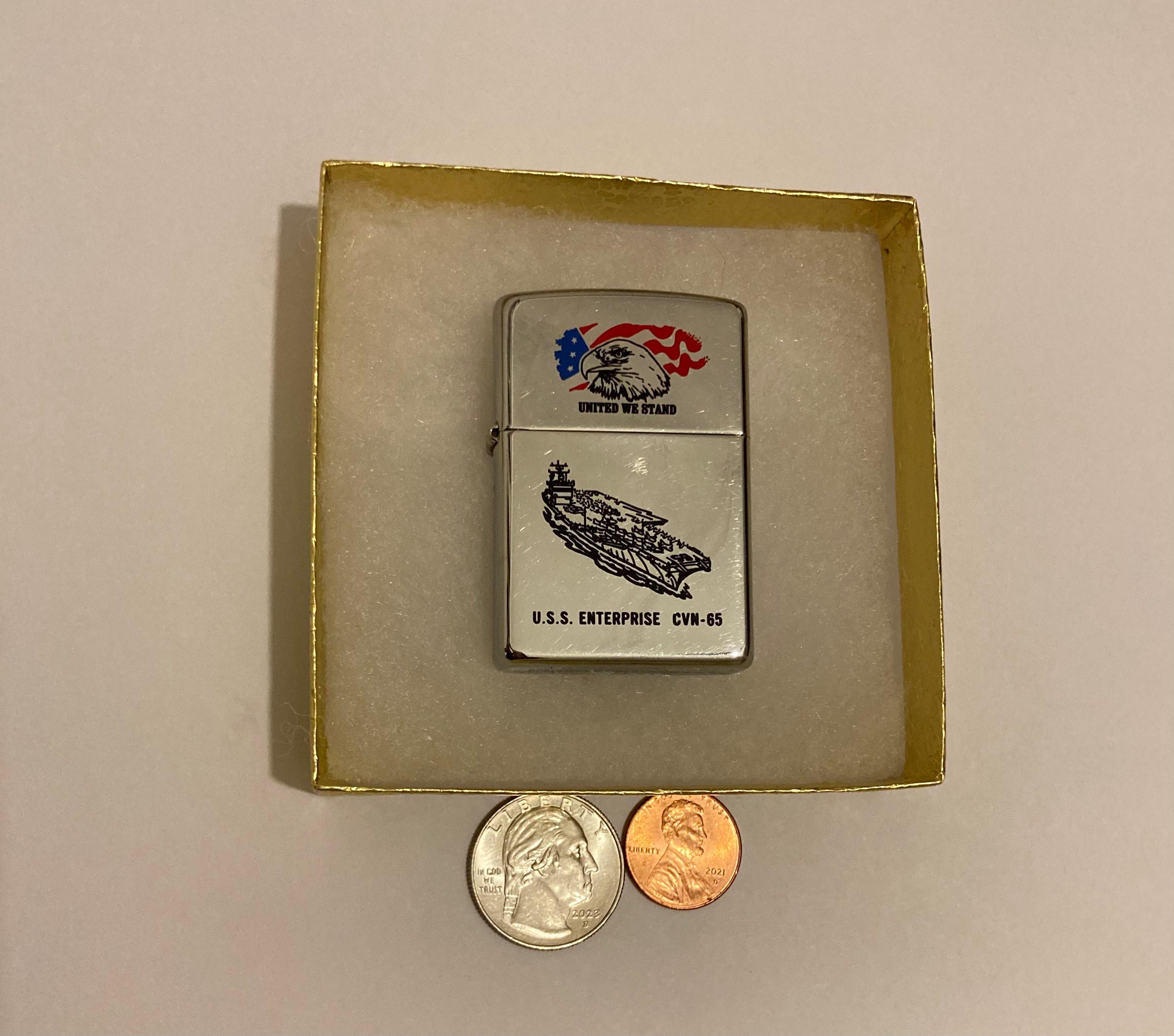 Vintage Metal Zippo Lighter, U.S.S. Enterprise CVN-65, Navy 