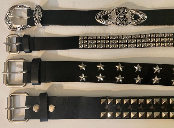 Vintage Lot of 4 Assorted Leather Belts, Rhinesto… - image 1