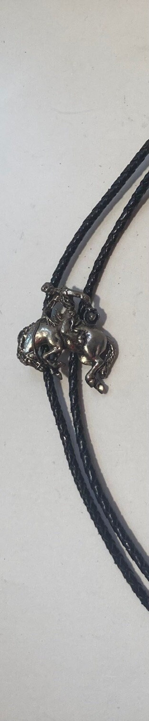 Vintage Metal Bolo Tie, Nice Bronco Busting Design