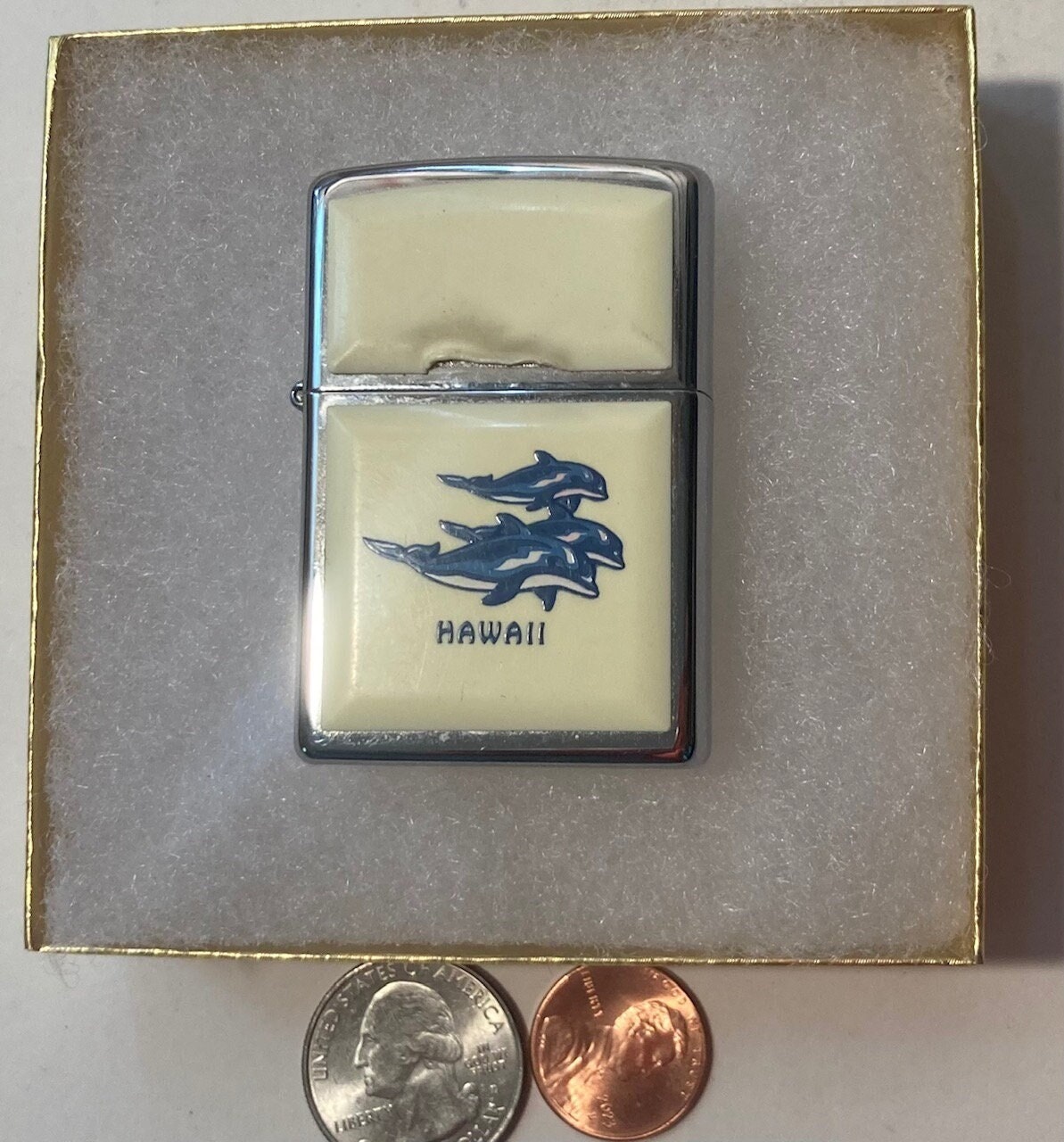 Vintage 2000 Metal Zippo, Scrimshaw, Hawaii, Killers Whales 