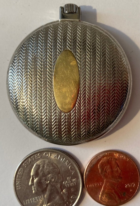 Vintage Metal Pocket Watch, Brass Oval, Clock, Ti… - image 1