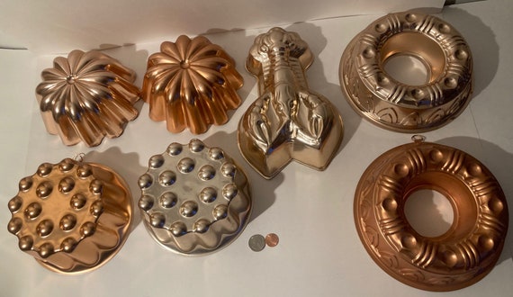 7 Vintage Metal Copper Colored Jello Molds, Kitchen Decor, Cooking