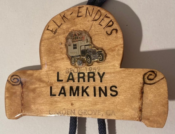 Vintage  Wooden Bolo Tie, Elk Elders, Larry Lamki… - image 3