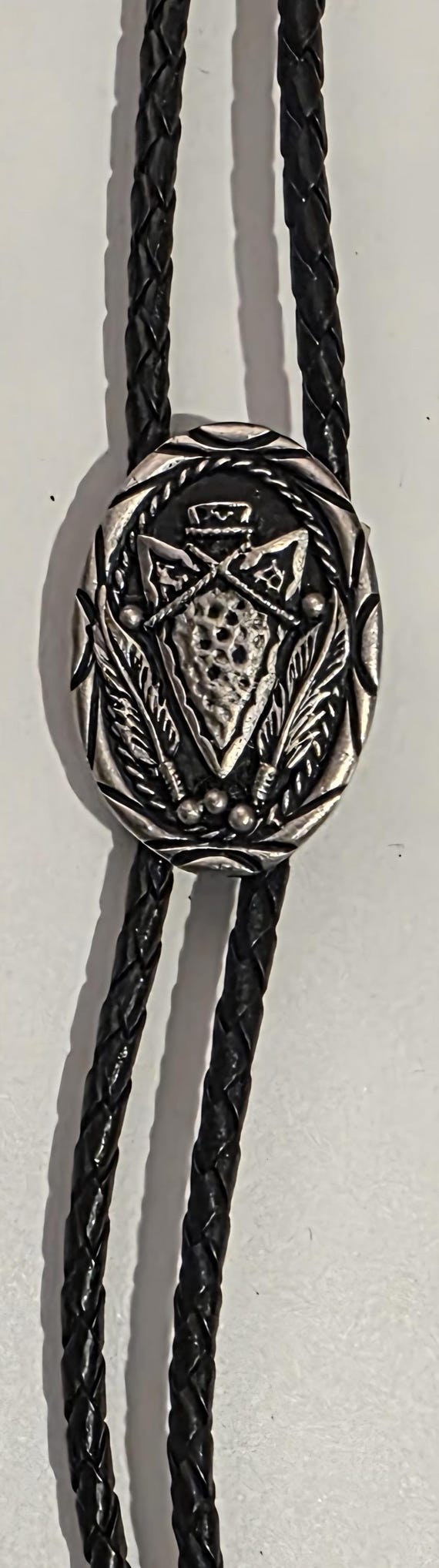 Vintage Metal Bolo Tie, Nice Feathers, Arrowhead Design, Nice Western Design View 2