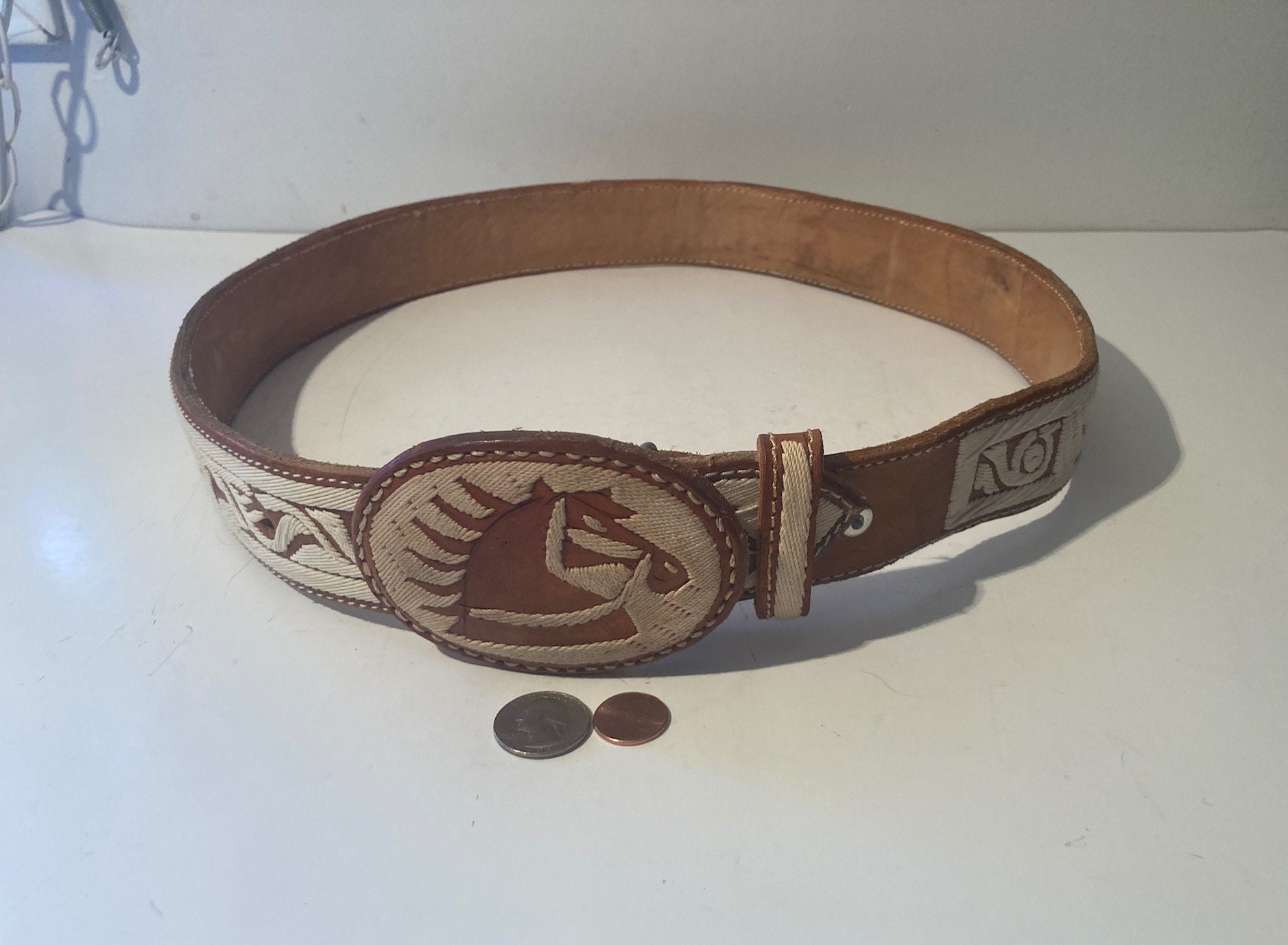 Vintage Leather & Metal Chain‎ Equestrian Belt Adjustable 35–40\