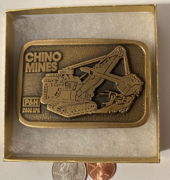 Vintage Metal Belt Buckle, Brass, Chino Mines, Exc