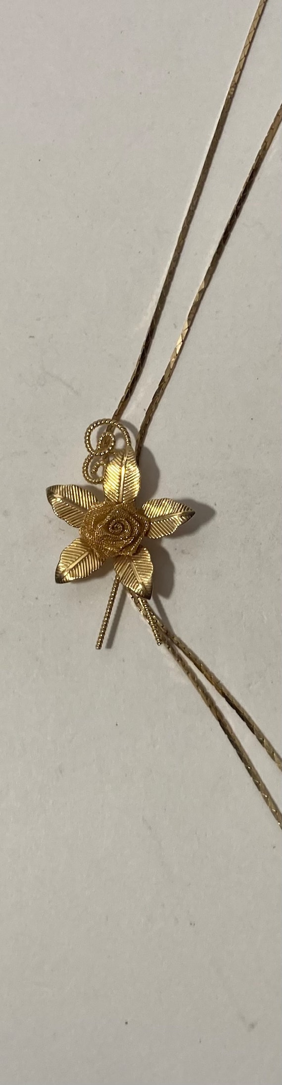 Vintage Metal Bolo Tie, Nice Brass Flower Design,… - image 1