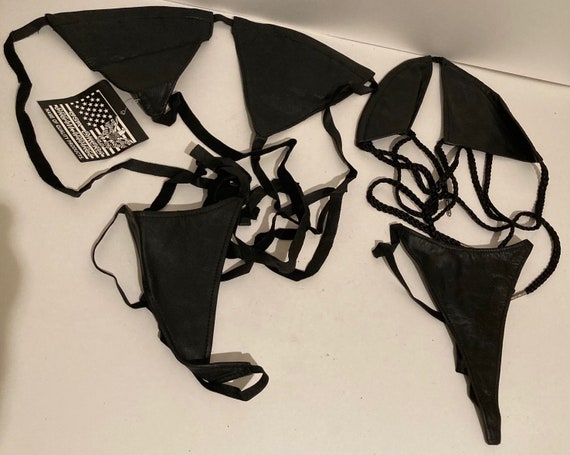 2 Vintage 90's Sexy Lingerie, Black Leather Bikinis, Biker's Dream Apparel,  One Size Fits Most, Very Sexy, Fashion, Swimming, Bedroom Wear - Etsy