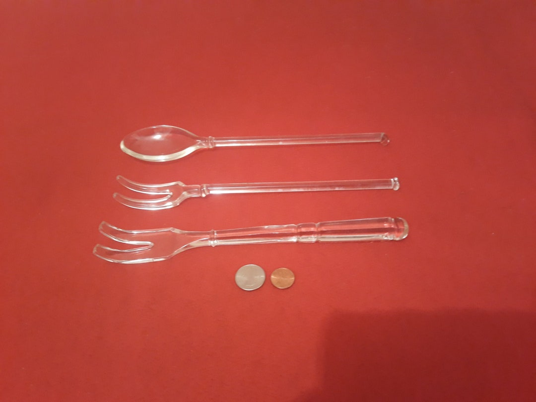 Vintage Glass Set of 3 Serving Utensils, Salad, Spaghetti, Cooking