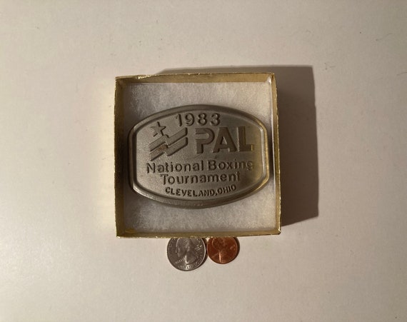Vintage 1983 Metal Belt Buckle, PAL National Boxing Tournament, Cleveland, Ohio, Nice Western Design, 3 1/4" x 2 1/2", Heavy Duty, Quality View 3